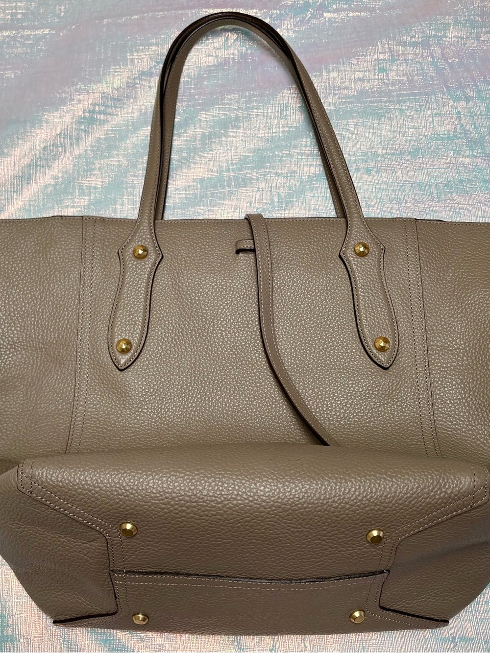 Authentic Annabelle Ingall Taupe Large Leather Tote Bag with Gold Hardware